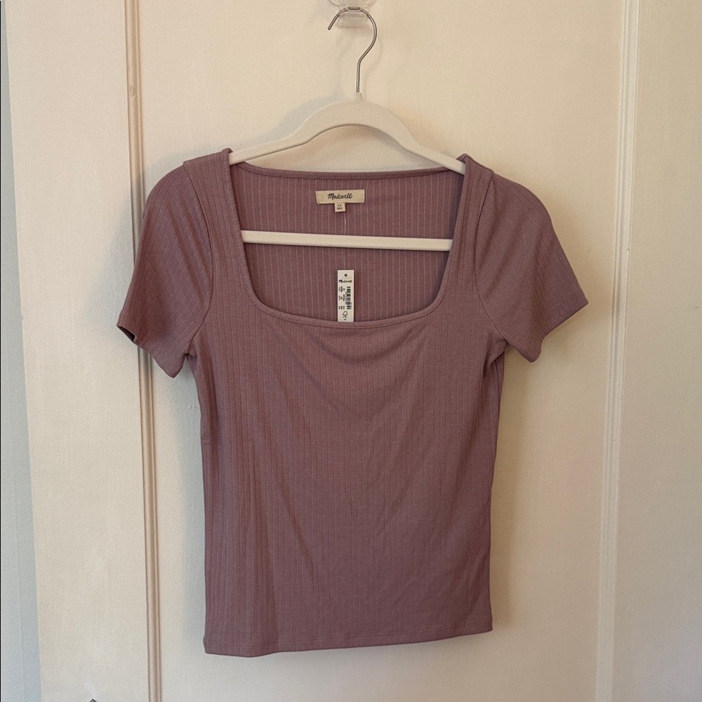 Madewell Mauve Ribbed Square Neck Tee